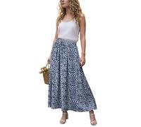 GRECERELLE Falda larga de verano para mujer, estilo bohemio, línea A, falda de verano, elegante, maxifalda de playa, falda larga y holgada, con bolsillo, ligera y ventilada, Flor blanca azul, XL