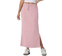 GRECERELLE Falda larga y elegante para mujer, sin arrugas, falda de verano, línea A, elástica, cintura alta, maxifalda con bolsillos, cordón y abertura, Rosa, XL