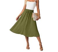 GRECERELLE Faldas de verano midi para mujer estilo boho, faldas fluidas casuales de cintura alta Palazzo, falda A-line con bolsillos y cinturón ajustable con nudo, Ejercito Verde, XXL