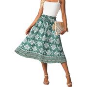 GRECERELLE Faldas de verano midi para mujer, estilo boho fluido, de cintura alta, palazzo, línea A, con bolsillos y cinturón ajustable con nudo, S