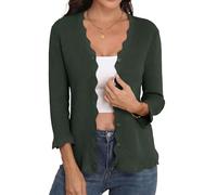 GRECERELLE Jersey de mujer con cuello en V, ligero, cárdigan con mangas 3/4 onduladas, con volantes, jersey casual de punto suave, elegante, ropa de exterior, Ejercito Verde, M