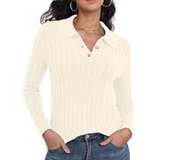 GRECERELLE Jersey de mujer con patrón de trenza de manga larga, cuello polo, diseño de cable, suéter, tops casuales, polos de jersey, moda de otoño 2025, Color blanco leche., XL