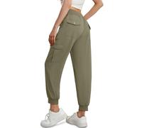 GRECERELLE Pantalones cargo casuales para caminar para mujer, pantalones de senderismo de verano para señoras Reino Unido con cintura elástica, tobillos con puños y 6 bolsillos, ideales para ropa