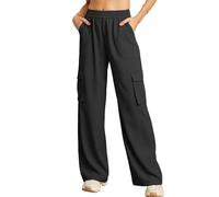 GRECERELLE Pantalones Cargo Jogging de Mujer Pantalones Fluidos de Mujer Elegantes y con Estilo Cintura Elástica con 4 Bolsillos Pantalones Y2K Streetwear (Negro, L)