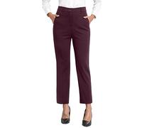 GRECERELLE - Pantalones de trabajo para mujer, elegantes para la oficina, elásticos, con cintura alta, pierna recta, casuales, de yoga, con bolsillos y cierre de cremallera, rojo vino, S