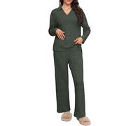 GRECERELLE Pijamas de mujer para señoras, pjs acanalados para mujer, conjuntos de ropa de descanso, otoño, 2 piezas, conjuntos de ropa de noche, cuello polo, mangas largas, blusas, pantalones de