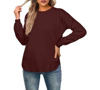 GRECERELLE - Suéter de manga larga para mujer, ligero, con cuello redondo y estilo casual, de punto suave y con cierre de pullover para damas, rojo vino, XL