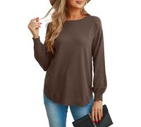 GRECERELLE Suéter de manga larga para mujer, ligero, cuello redondo, suéter casual de punto suave para mujer, café, M