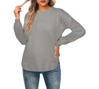 GRECERELLE Suéter de manga larga para mujer, ligero, cuello redondo, suéter casual de punto suave para mujer, gris, XXL