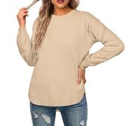 GRECERELLE Suéter de manga larga para mujer, ligero, cuello redondo, suéter casual de punto suave para mujer, albaricoque, XL