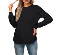 GRECERELLE Suéter de manga larga para mujer, ligero, cuello redondo, suéter casual de punto suave para mujer, 01 Negro, S