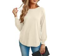 GRECERELLE Suéter de manga larga para mujer, ligero, cuello redondo, suéter casual de punto suave para mujer, blanco leche, M