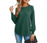 GRECERELLE Suéter de manga larga para mujer, ligero, cuello redondo, suéter casual de punto suave para mujer, turquesa, XL