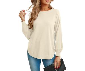 GRECERELLE Suéter de manga larga para mujer, ligero, cuello redondo, suéter casual de punto suave para mujer, blanco leche, M
