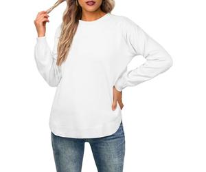 GRECERELLE Suéter ligero de manga larga con cuello redondo para mujer, suéter casual de punto suave, Blanco, XL