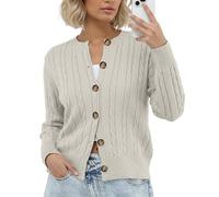 GRECERELLE Suéteres de mujer Cárdigans de manga larga suaves con cuello redondo para mujer Suéter de punto casual con botones para mujer Reino Unido, otoño, invierno, Gris Claro, L