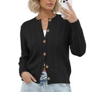 GRECERELLE Suéteres de mujer Cárdigans de manga larga suaves con cuello redondo para señoras, suéter de punto casual con botones para mujer Reino Unido, otoño, invierno, Negro, XXL