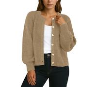 GRECERELLE Suéteres de Mujer Cárdigans de Manga Larga Suaves Suéteres Oversize de Mujer Suéteres Gruesos de Cuello Redondo con Botones para Mujer Reino Unido, Otoño, Invierno, Primavera, caqui, XL