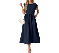 GRECERELLE Vestido de verano para mujer, elegante con mangas de ala, línea A, con bolsillos, vestido midi ligero para mujer, para verano y ocio, vestidos de mujer para vacaciones y el día a día, azul