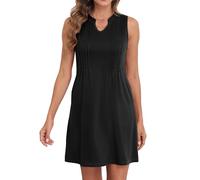 GRECERELLE Vestido de verano para mujer, sin mangas, ventilado, vestido de playa, cuello en V, minivestido ligero, corto, informal, informal, con bolsillos, Negro , L