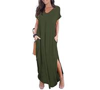 GRECERELLE Vestido largo de verano para mujer, casual, manga corta, cuello en V, maxivestidos con bolsillo, A03 verde militar, XXL