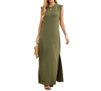 GRECERELLE Vestido largo de verano para mujer, estilo casual, elegante, básico, sin mangas, con abertura y bolsillos, 06 Verde Ejército, XL