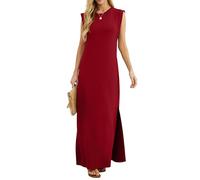 GRECERELLE Vestido largo de verano para mujer, estilo casual, elegante, básico, sin mangas, con abertura y bolsillos, 05 Wine Red, L