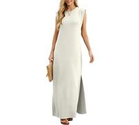 GRECERELLE Vestido largo de verano para mujer, estilo informal, elegante, básico, sin mangas, con abertura y bolsillos, blanco crema, M