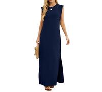 GRECERELLE Vestido largo de verano para mujer, vestidos de camisa casuales, estilos elegantes, vestidos largos básicos sin mangas para mujer del Reino Unido con abertura y bolsillos, azul marino, S