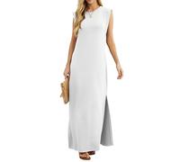 GRECERELLE Vestido largo de verano para mujer, vestidos de camisa casuales, estilos elegantes, vestidos largos básicos sin mangas para mujer del Reino Unido con abertura y bolsillos, blanco, XL