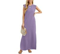 GRECERELLE Vestido largo de verano para mujer, vestidos de camisa casuales, estilos elegantes, vestidos largos básicos sin mangas para mujer del Reino Unido con abertura y bolsillos, Lila, XXL