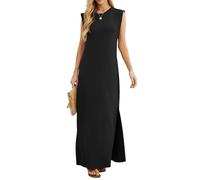 GRECERELLE - Vestido largo sin mangas para mujer, estilo camisero informal de verano, elegante, clásico, con abertura y bolsillos, 01 Negro, L