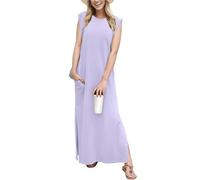 GRECERELLE Vestido maxi de verano para mujer casual, vestidos camiseros, estilos elegantes, sin mangas, vestidos maxi para mujer con abertura y bolsillos, M