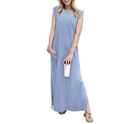 GRECERELLE Vestido maxi de verano para mujer, estilo elegante, sin mangas, maxi vestidos para mujer con abertura y bolsillos, azul celeste, XXL