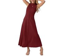 GRECERELLE Vestido midi de cuello alto para mujer, sin mangas, vestido de verano para mujer, elegante, acampanado, casual, con bolsillos, para el trabajo, vacaciones y fiestas, B01 rojo vino, S