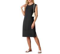 GRECERELLE Vestido midi de verano para mujer, informal, sin mangas, con abertura lateral y bolsillos, elegante longitud midi, Negro , XXL