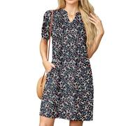 GRECERELLE Vestidos de mujer de verano casuales de manga corta con cuello en V, vestido de camiseta con bolsillos para mujer, XXL