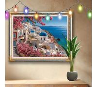 Grecia 5D Kit de Diamond Painting, DIY Pintura de Diamante Adultos,Paisaje Arte de Diamantes para Pintar por Números, Dibujos con Mosaicos de Cristal para Decoración de Pared (50x40cm) 58F-3983