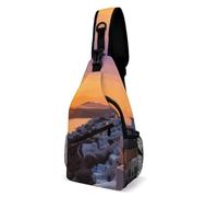 Grecia Island Sunset Landscape Crossbody Bag Rfid Blocking Casual Shoulder Sling Backpack Waterproof Chest Bag Pack Lightweight Hiking Daypack Man Purse Travel Sling Bags for Women Men