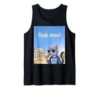 Grecia para niños Hola en Griego Cat Acrópolis Atenas Camiseta sin Mangas