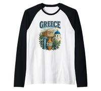 Grecia Partenón Santorini Olive Heritage Art Camiseta Manga Raglan