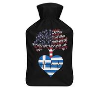 Grecia US Root Heartbeat - Botella de agua de goma con cubierta de felpa suave, bolsa de agua caliente para invierno, manos y pies, protección contra el frío, 1000 ml