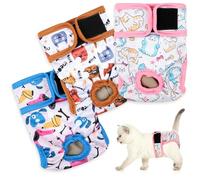 Grecle Paquete de 3 pañales reutilizables para gatos, con buena absorción, para gatos hembras y gatos machos, fáciles de poner, adorables pañales para gatos, ajuste seguro, talla M