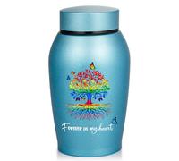Gredstar Urna de cremación del árbol de la vida arcoíris para cenizas, recuerdo conmemorativo hermético, se adapta a un peso de precremación de 50 libras (azul)