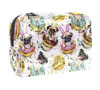 Greedy French Bulldog Love Donut - Neceser de viaje para mujer, bolsa de aseo grande de PVC con cremallera, multicolor, 18.5x7.5x13cm/7.3x3x5.1in, Neceser