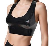 GREEFEI Camiseta de Tirantes de Látex para Mujer Negro,Fiesta Club Corsé Camisola Top Corto Ropa Hecho a Mano XL