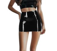 GREEFEI Falda Lápiz de Látex Moda Negro,Falda Corta de Goma Cremallera Trasera de Mujer Hecho a Mano,Ropa de Club Cosplay XXL