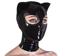 GREEFEI Máscara de Gato de Látex Goma Cosplay Negro,Capucha con Orejas Cremallera Trasera,Accesorios para Club Hecha a Mano XL