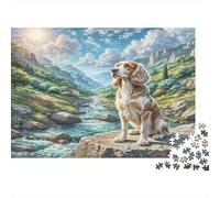 Greek Hound Rompecabezas de Papel Cocker Spaniel en el Acantilado Rocoso con Arroyo, Juego de Regalo de Amigo Invisible Estimulante Mental 70x50cm/1000 Piezas