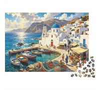 Greek Island Jigsaw Puzzles 1000 Piezas Material Reciclado Coastal Village Adult Jigsaws Desarrollo de la Inteligencia de Niños y Niñas Parent Child Game Activity 38x26cm/1000pcs